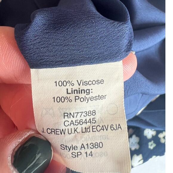 J Crew Size 0 Floral Navy Blue Tiered Dress, Style A1380, Short Sleeve, Midi - Picture 5 of 8